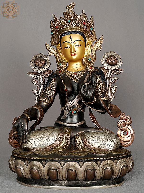 14" Goddess White Tara Copper Statue from Nepal | Buddhist Deity Idols