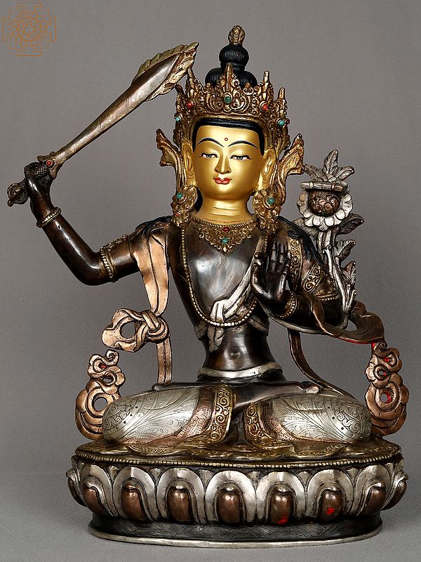 13" Manjushri Copper Statue from Nepal | Nepalese Metal Idols