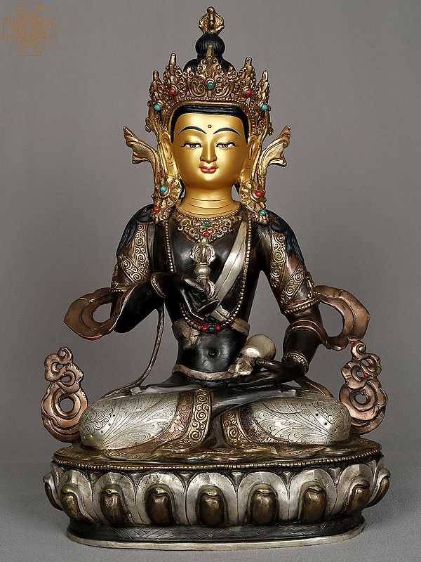 13" Buddhist Deity Vajrasattva Copper Statue from Nepal | Authentic Nepalese Sculpture