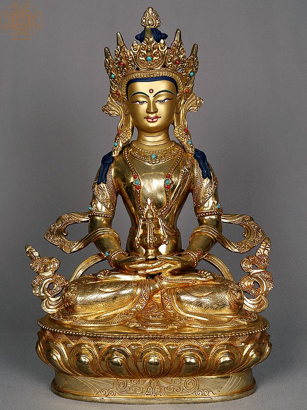 14" Aparmita Buddha Nepalese Copper Statue | Amitayus Buddha Idols
