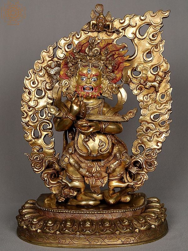13" Buddhist Deity Mahakala Copper Statue from Nepal | Authentic Nepalese Sculpture