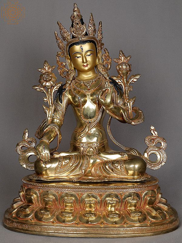 16" Buddhist Deity White Tara Copper Statue from Nepal | Authentic Nepalese Sculpture