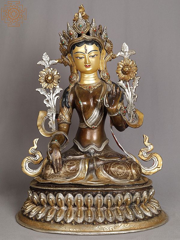 19" Buddhist Deity White Tara Copper Idol from Nepal | Nepalese Copper Statue