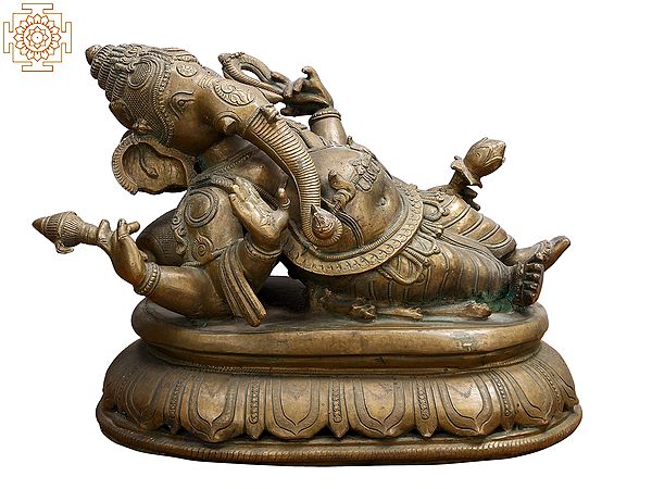 19" Reclining Lord Ganesha Bronze Sculpture
