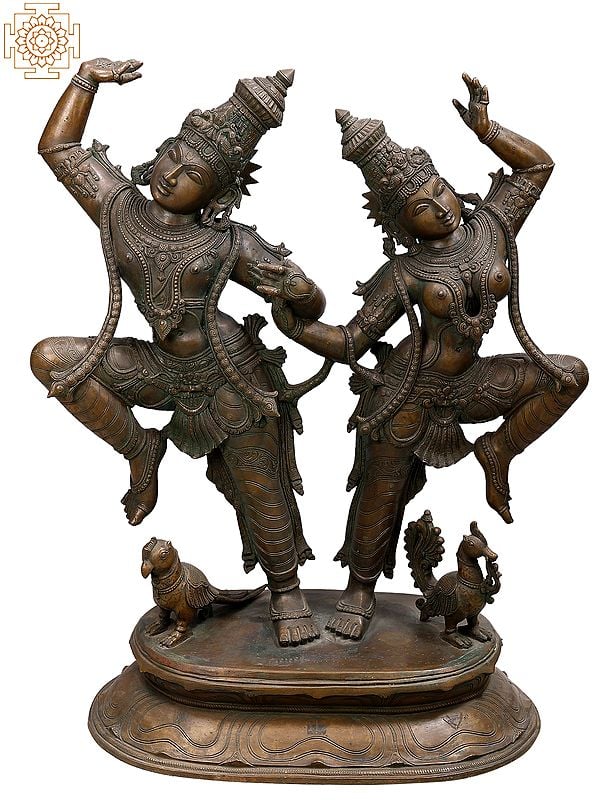 Kamadeva and Rati Dancing in Front of Shiva (From the Shiva Maha Purana) Large Panchaloha Bronze