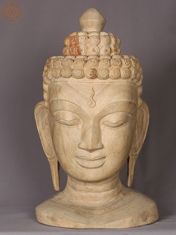 17" Wooden Lord Buddha Head