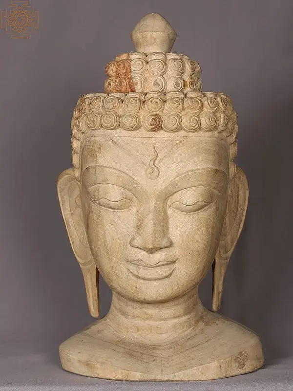 17" Wooden Lord Buddha Head