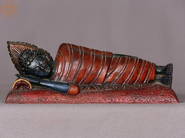 9" Wooden Sleeping Lord Buddha Figurine