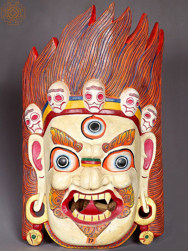 25" Wooden Bhairava Mask Sculpture