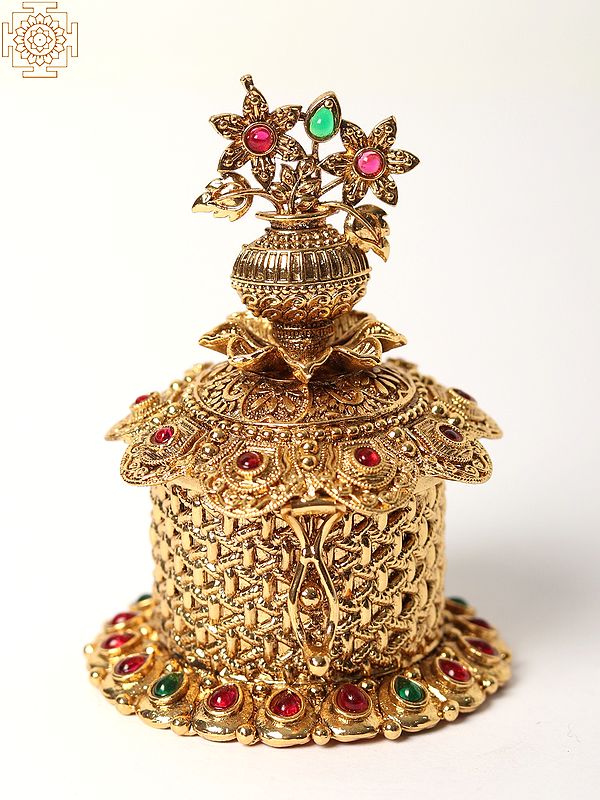 Shagun Kalash And Beautiful Stone Work Sindoor Box - Brass