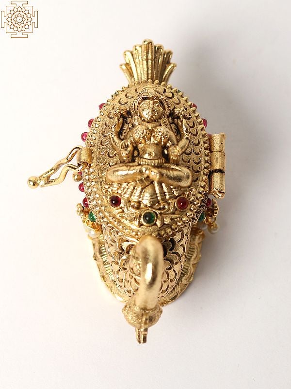 Goddess Lakshmi And Peacock Kumkum Box - Brass