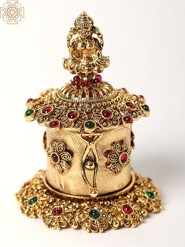 Goddess Lakshmi Design Sindoor Box with Multicolor Stone Work