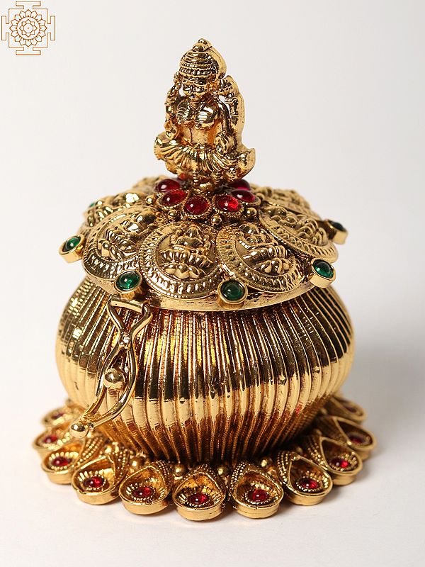 Maa Lakshmi Design Sindoor Box with Multicolor Stone Work