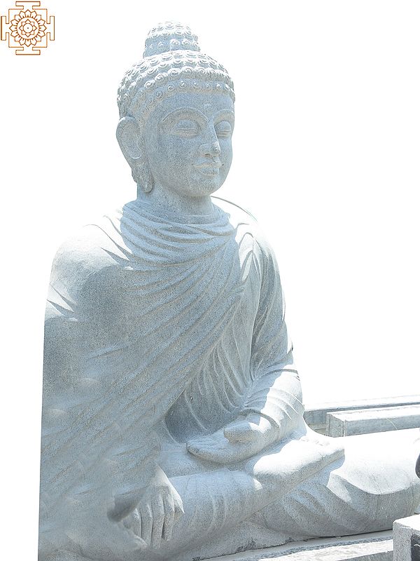 72" Large Sitting Buddha in Bhumisparsha Mudra | Granite Stone Sculpture | Shipped by Sea Overseas