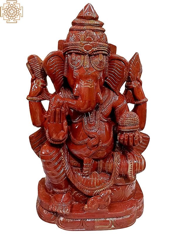 12" Vighnaharta Ganesha With Red Serpentine Stone