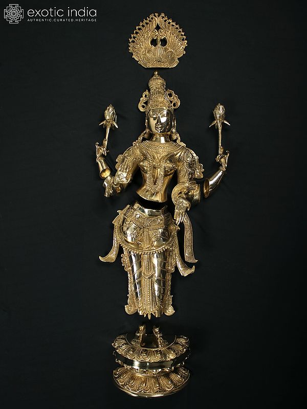 Standing Goddess Lakshmi Wall Hanging Brass Sculpture
