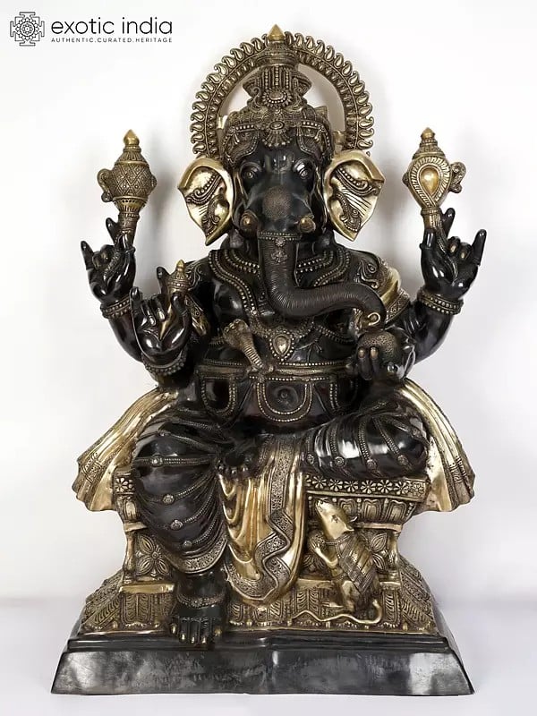 61" Large Chaturbhuja Lord Ganesha | Brass Statue