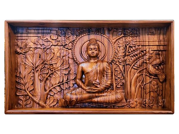 Wooden Buddha Wall Hanging Panel