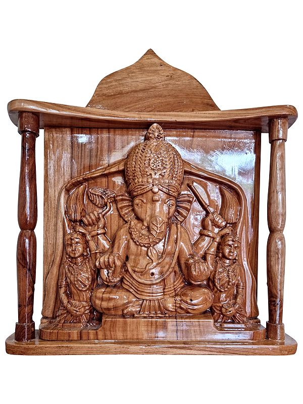 Wooden Riddhi Siddhi Ganpati Wall Hanging Panel