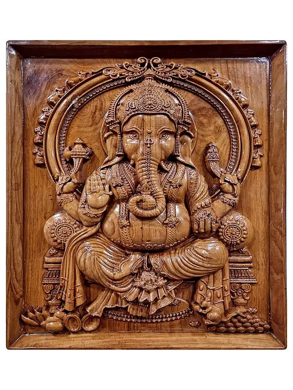 Wooden Ganesha Wall Hanging Panel