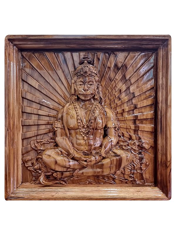 Wooden Meditation Hanuman Wall Hanging Panel