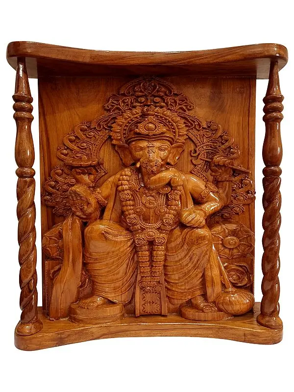 Wooden Lalbaugcha Raja Wall Hanging Panel