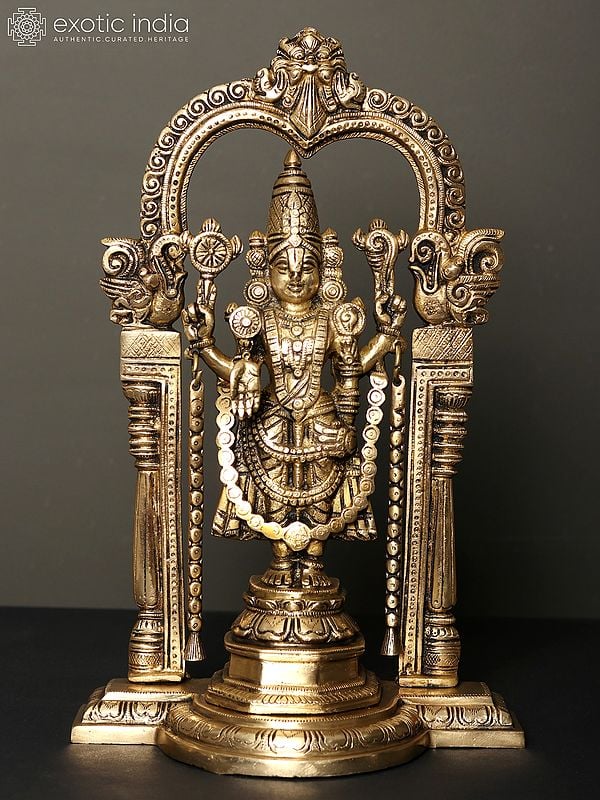 13" Standing Tirupati Balaji (Venkateshvara) with Kirtimukha Arch | Brass Statue
