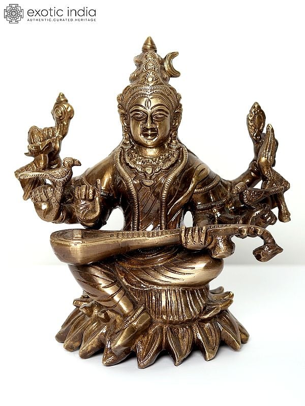 7" Goddess Mahavidya Matangi with Parrot | Electroplated Brass Statue