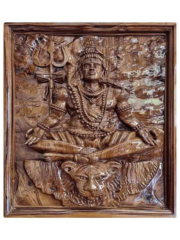 27" Wood Meditation Shiv | Wall Hanging Panel