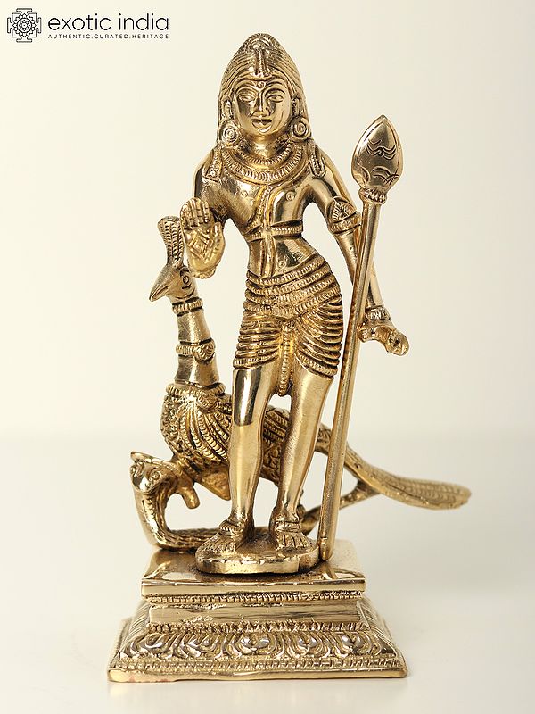 6" Standing Lord Karttikeya (Murugan) Brass Statue