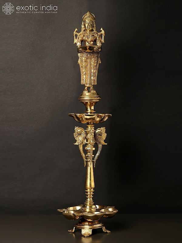 26" Eleven Wicks Deep Lakshmi Lamp in Brass