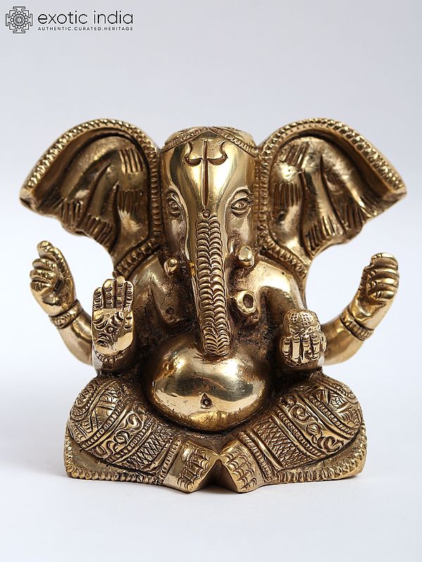 3" Small Large Ears Lord Ganesha Brass Statue