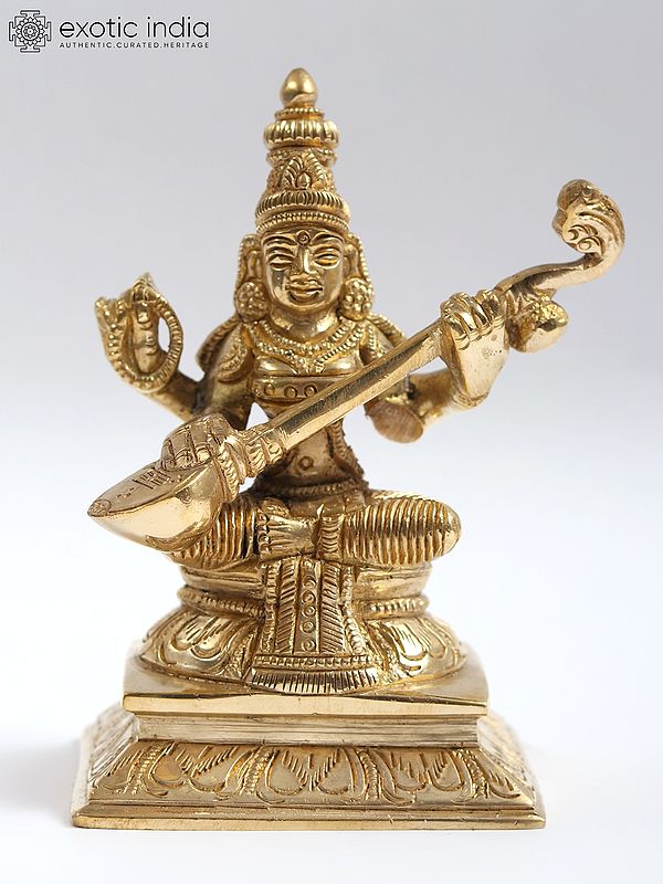 4" Small Devi Saraswati Brass Statue