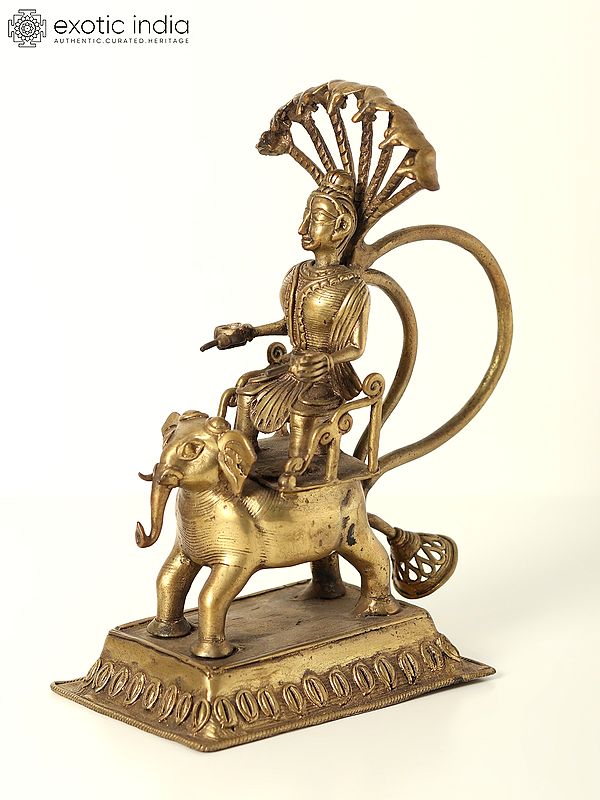 8" Lord Indra on Airavat | Dhokra Art | Brass Statue