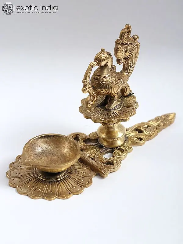 7" Brass Handheld Peacock Diya
