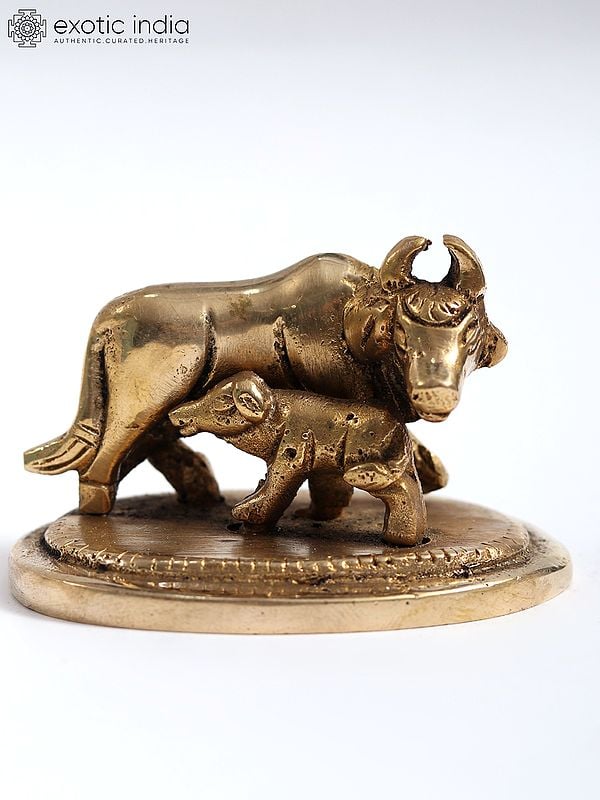 2" Small Cow and Calf Brass Statue
