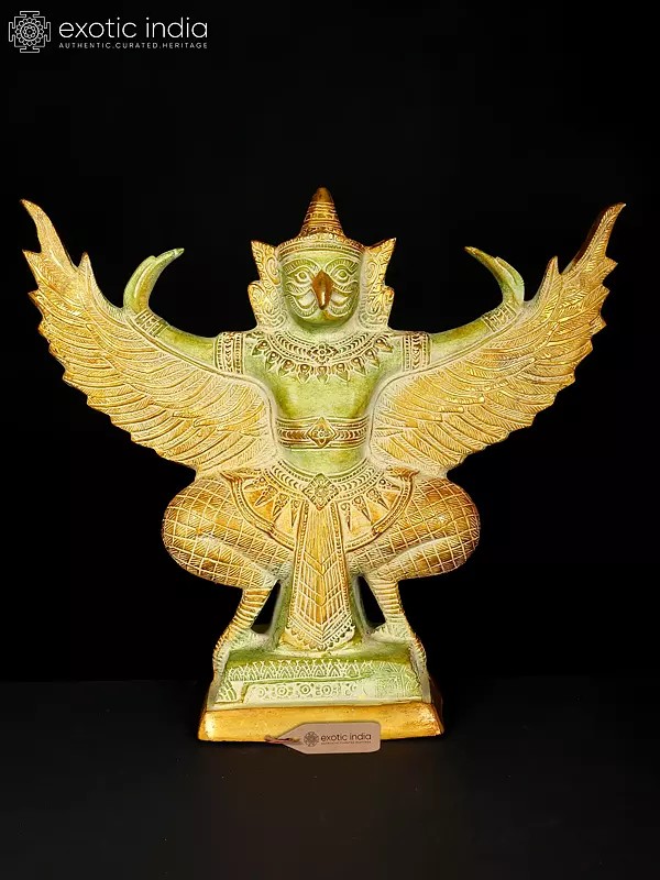 Lord Vishnu's Vahana: 14" Brass Garuda Sculpture