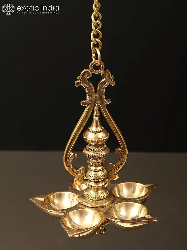 7" Five Wicks Designer Wall Hanging Lamp in Brass