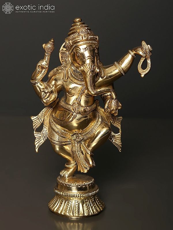 7" Dancing Lord Ganesha Brass Statue