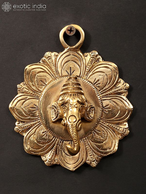 4" Small Brass Ganesha Face Wall Hanging Idol