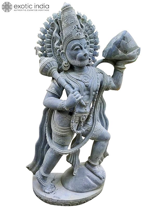 48" Lord Hanuman With Sanjeevani Mountain | Black Stone