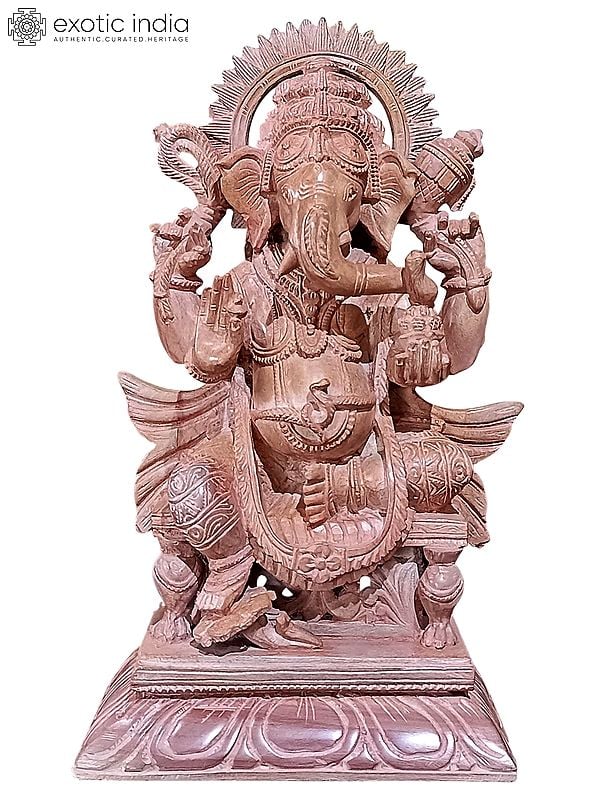 12" Chaturbhuja Ganesha Idol | Pink Stone