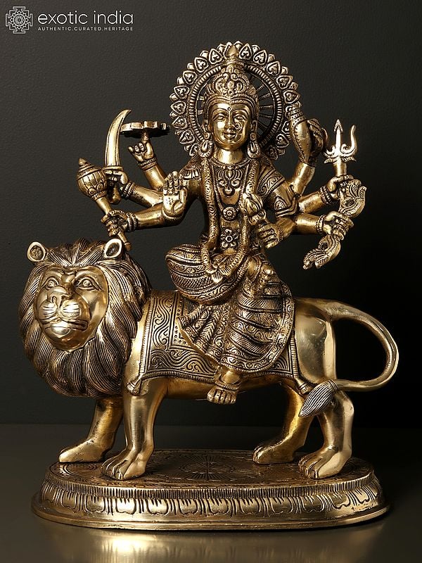 14" Durga Maa Brass Statue - Goddess of Strength and Protection