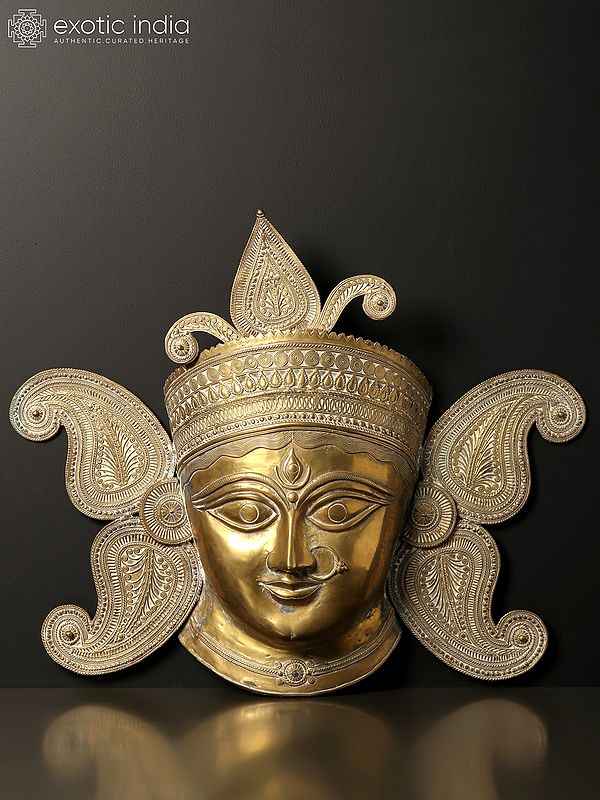 21" Large Traditional Wall Hanging Devi Mask in Brass