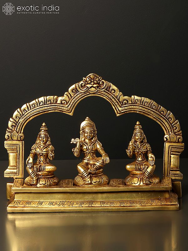 11" Lord Aiyanar with Purana and Pushkala | Brass Statue