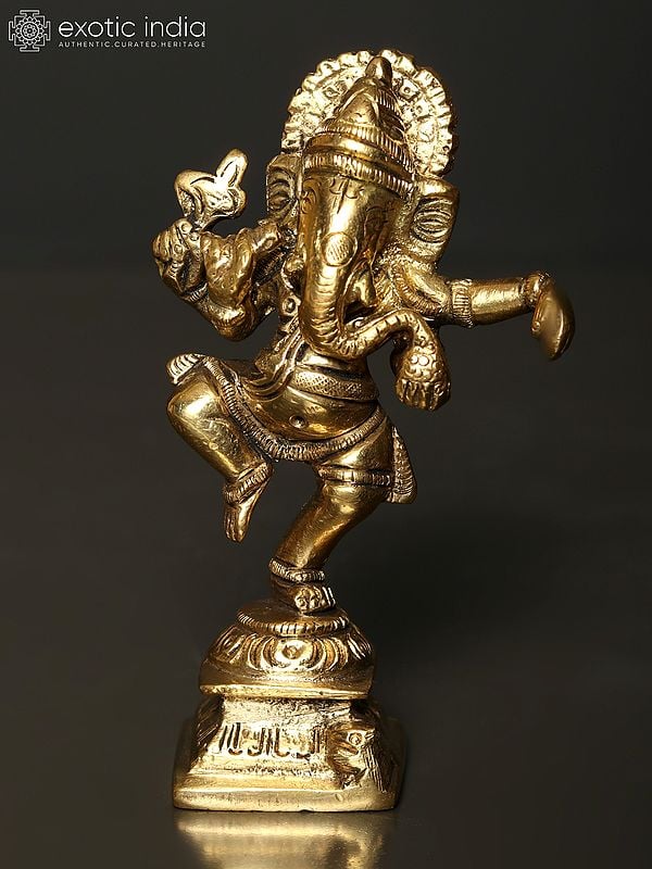 4" Small Dancing Lord Ganesha Brass Statue