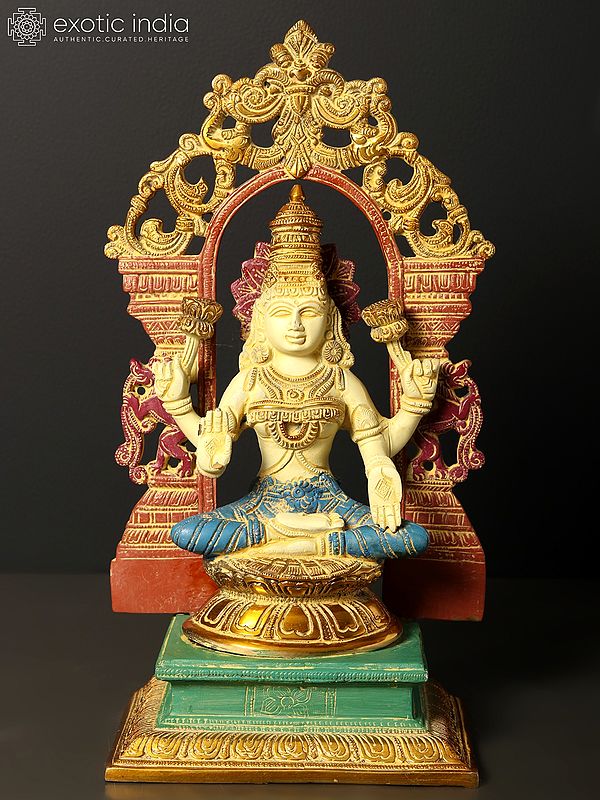12" Goddess Lakshmi Seated on Kirtimukha Prabhavali Throne