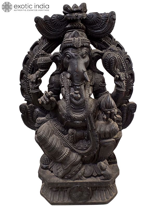 24" Lord Ganesha Holding Modak With Beautiful Carving