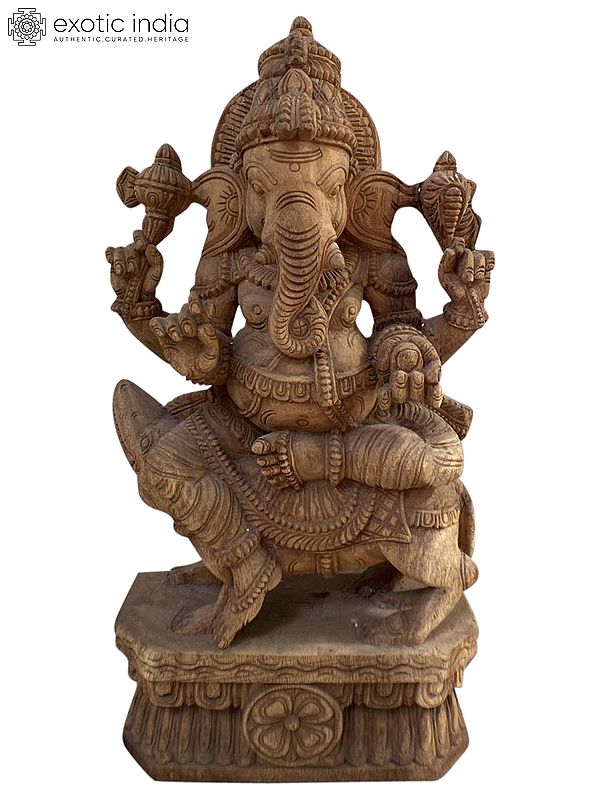 24" Lambodara Ganesha Statue Of Wood