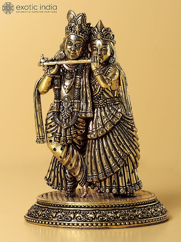 6" Brass Sculpture of Radha and Krishna